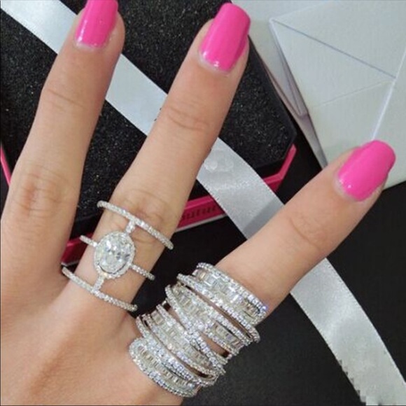 NWT 6.4 Carat Sterling Silver Simulated Diamond Wide Band Wrap Ring - Picture 6 of 13